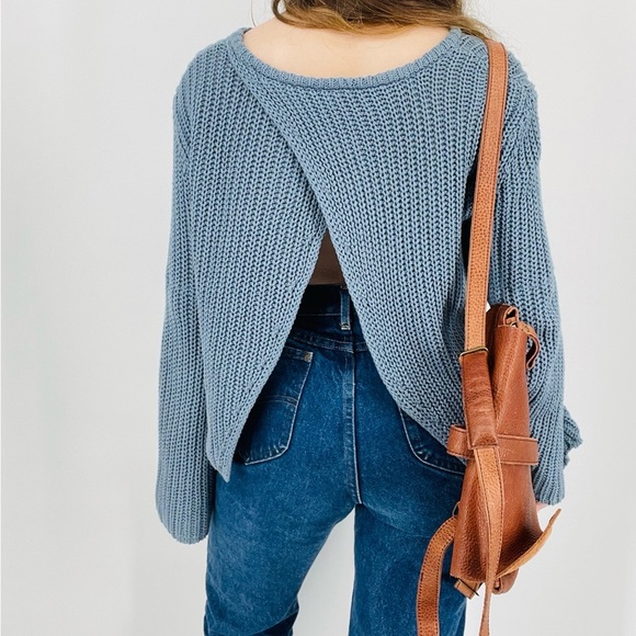 roxy sky blue boho beachy open back knit sweater flowy sleeve size s - Picture 8 of 8